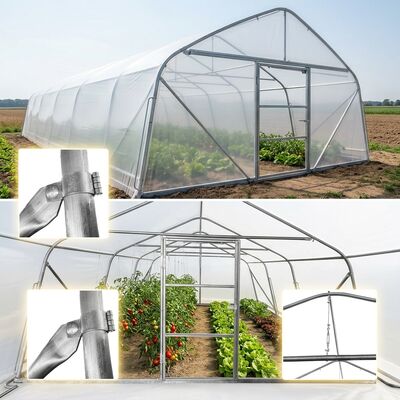 8m x 30m Hot Dip Galvanized Steel Tunnel Greenhouse 200 Micron UV Resistant PE Film Cover